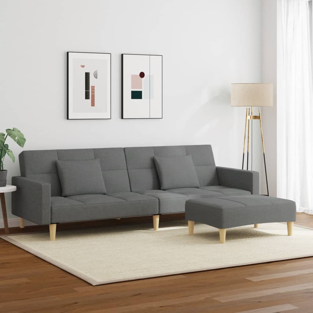 vidaXL 2-Seater Sofa Bed with Footstool Dark Gray Fabric-1