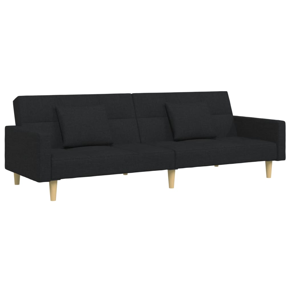 vidaXL 2-Seater Sofa Bed with Footstool Black Fabric-4