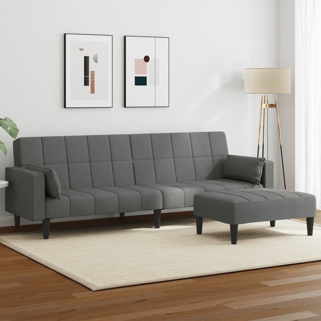 vidaXL 2-Seater Sofa Bed with Footstool Black Fabric-6