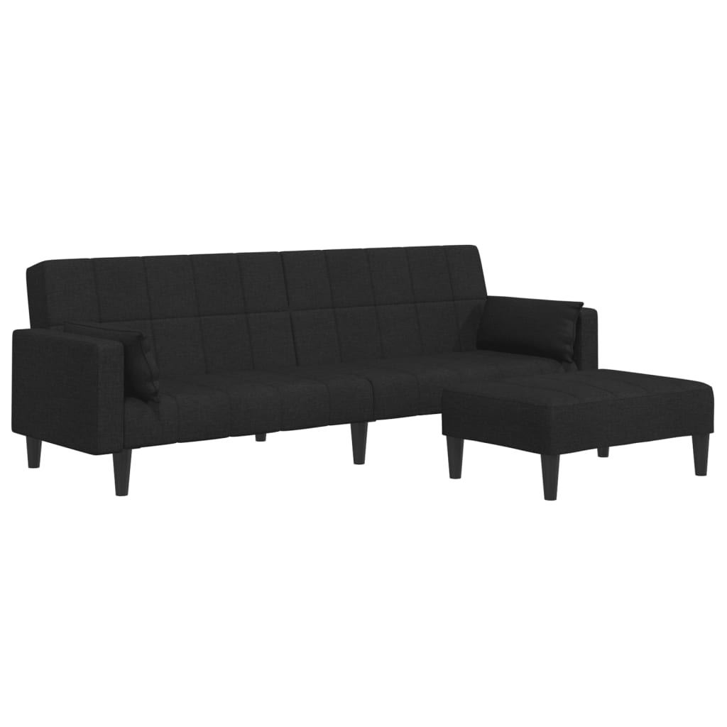 vidaXL 2-Seater Sofa Bed with Footstool Black Fabric-0