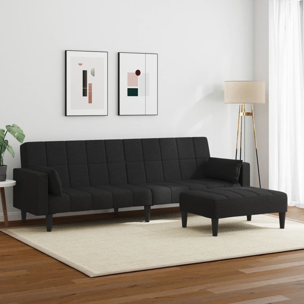 vidaXL 2-Seater Sofa Bed with Footstool Black Fabric-1