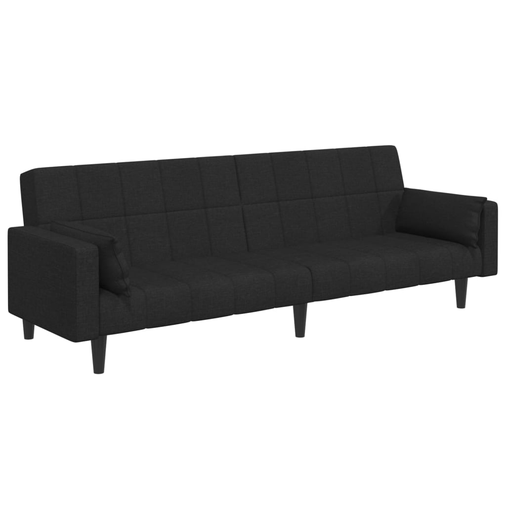 vidaXL 2-Seater Sofa Bed with Footstool Black Fabric-3