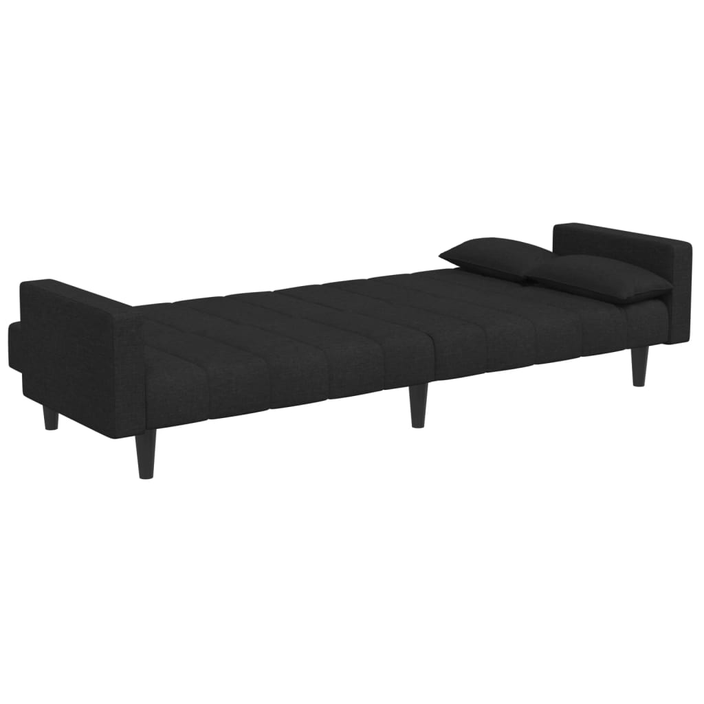 vidaXL 2-Seater Sofa Bed with Footstool Black Fabric-4