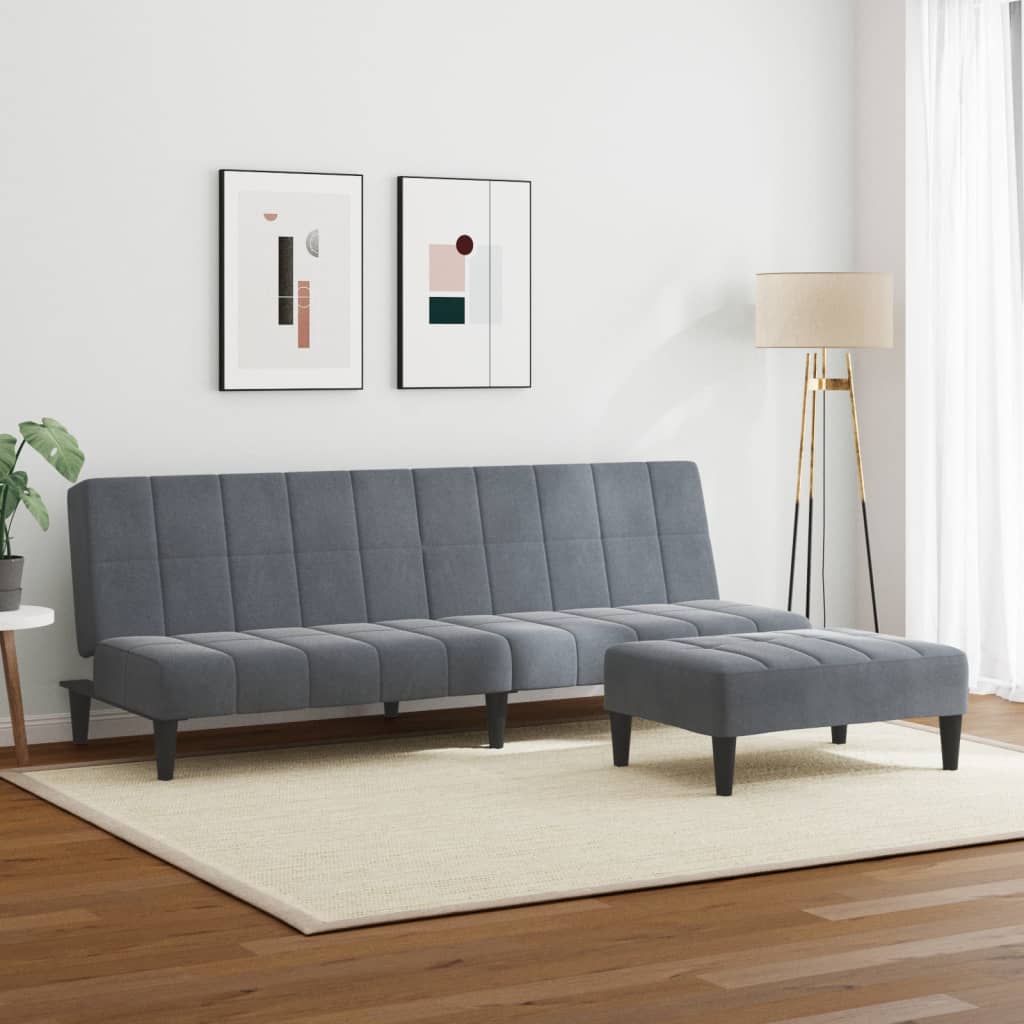 vidaXL 2-Seater Sofa Bed with Footstool Dark Gray Velvet-1