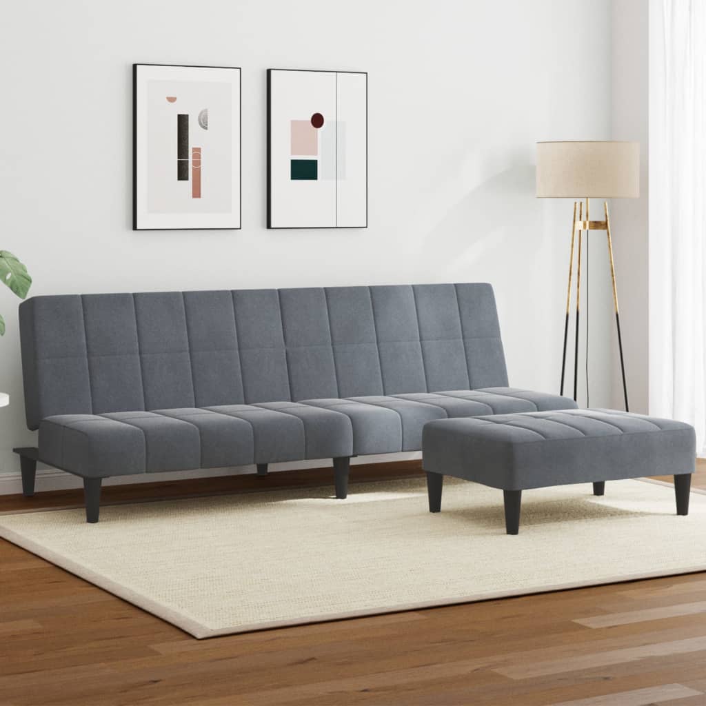 vidaXL 2-Seater Sofa Bed with Footstool Dark Gray Velvet-0