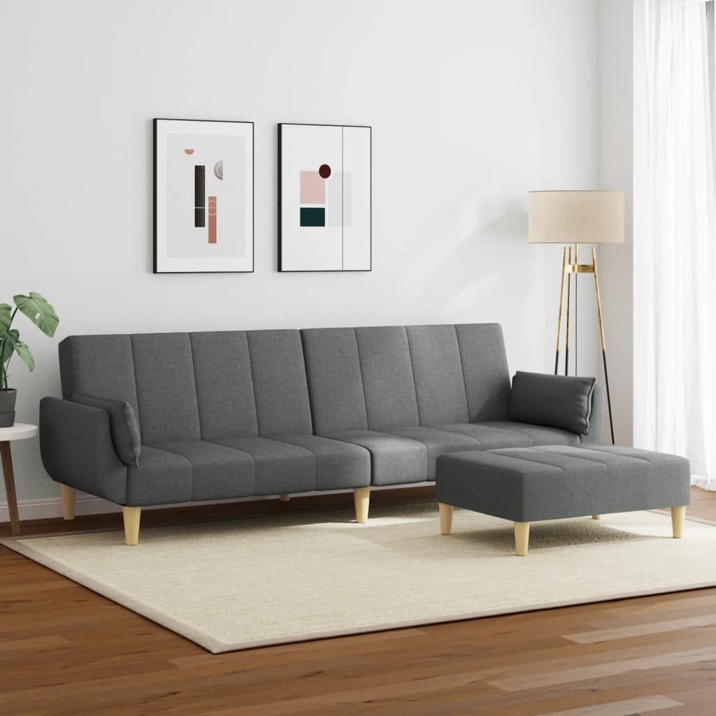 vidaXL 2-Seater Sofa Bed with Footstool Dark Gray Fabric-1