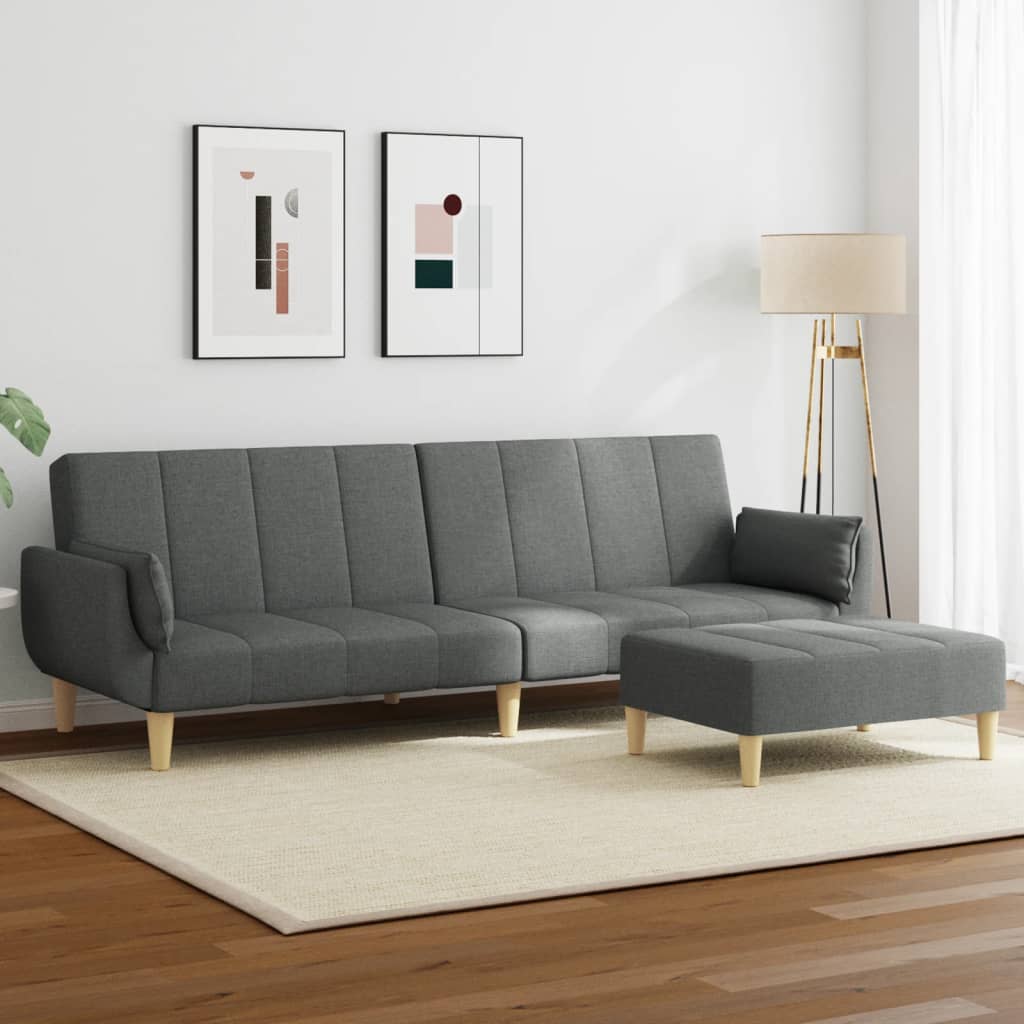 vidaXL 2-Seater Sofa Bed with Footstool Dark Gray Fabric-0