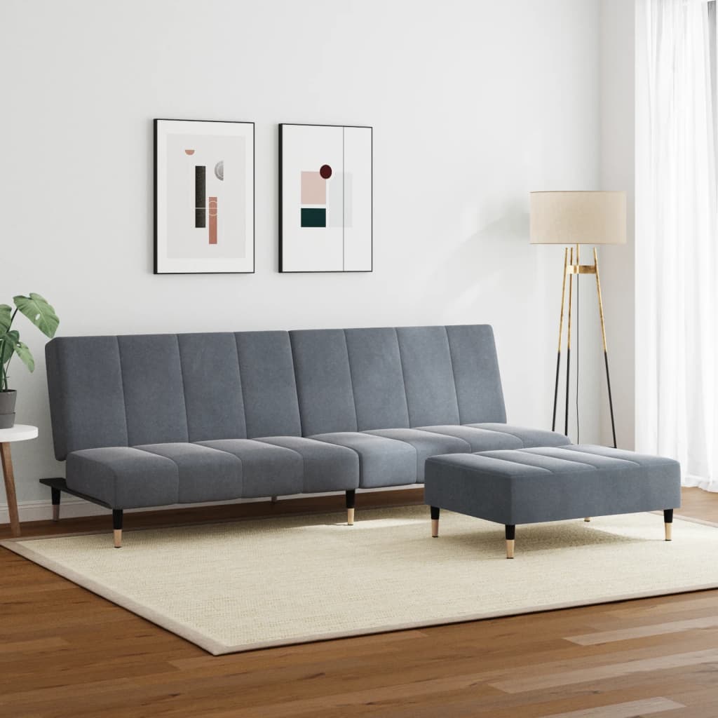 vidaXL 2-Seater Sofa Bed with Footstool Dark Gray Velvet-1