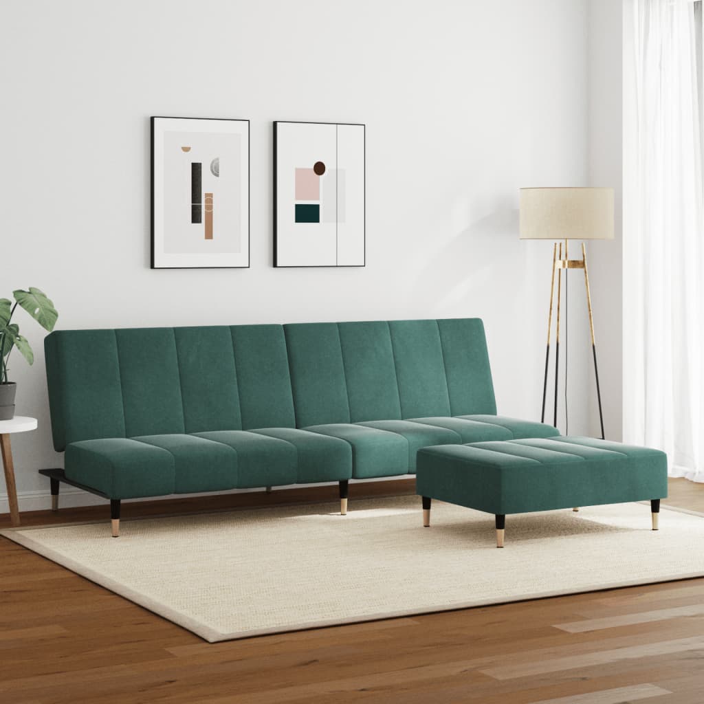 vidaXL 2-Seater Sofa Bed with Footstool Dark Green Velvet-3