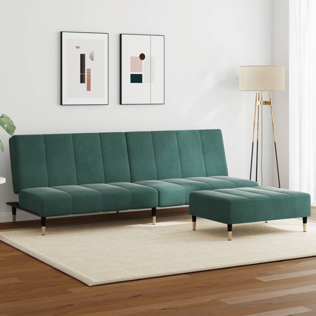 vidaXL 2-Seater Sofa Bed with Footstool Dark Green Velvet-0