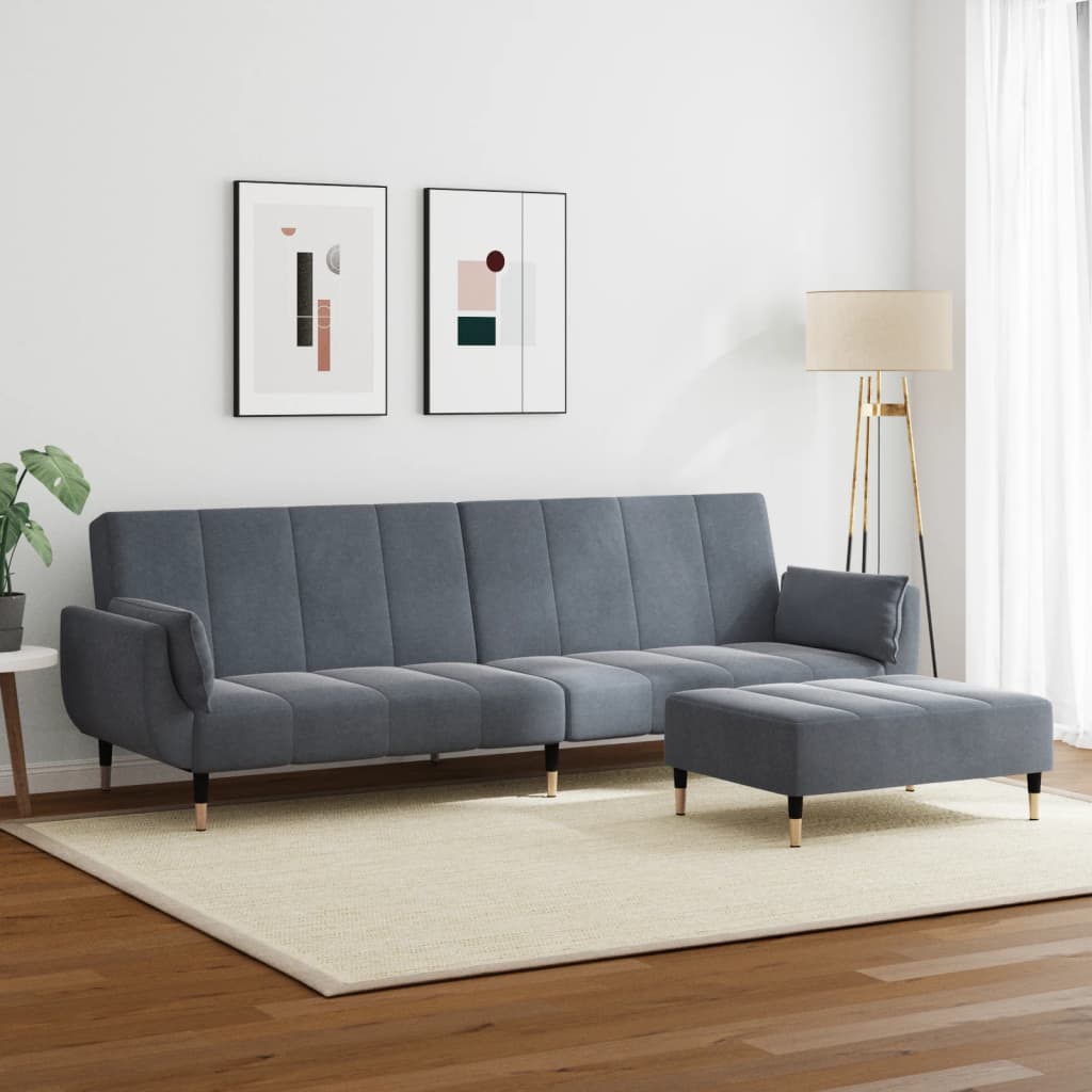 vidaXL 2-Seater Sofa Bed with Footstool Dark Gray Velvet-1