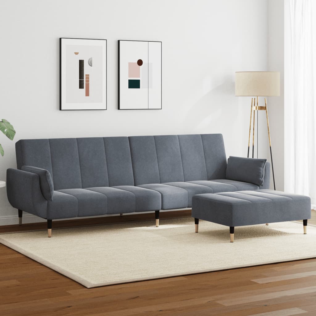 vidaXL 2-Seater Sofa Bed with Footstool Dark Gray Velvet-0