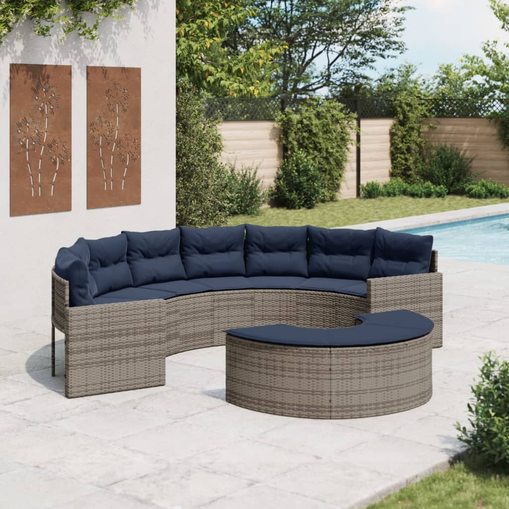 vidaXL 2 Piece Patio Sofa Set Half-Round Gray Poly Rattan-0