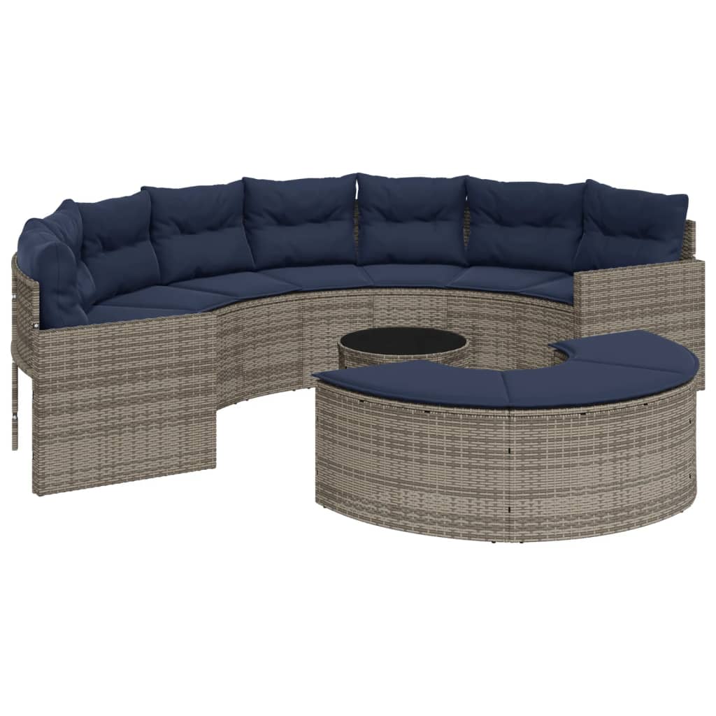 vidaXL 3 Piece Patio Sofa Set Half-Round Gray Poly Rattan-1