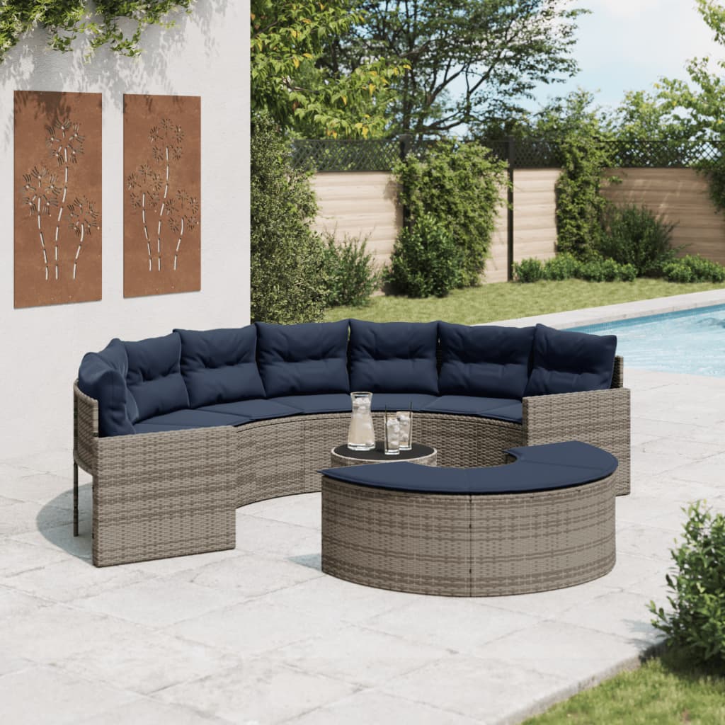 vidaXL 3 Piece Patio Sofa Set Half-Round Gray Poly Rattan-0