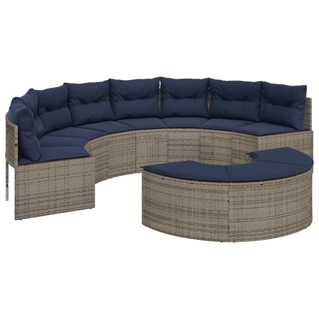 vidaXL 2 Piece Patio Sofa Set Half-Round Gray Poly Rattan-1