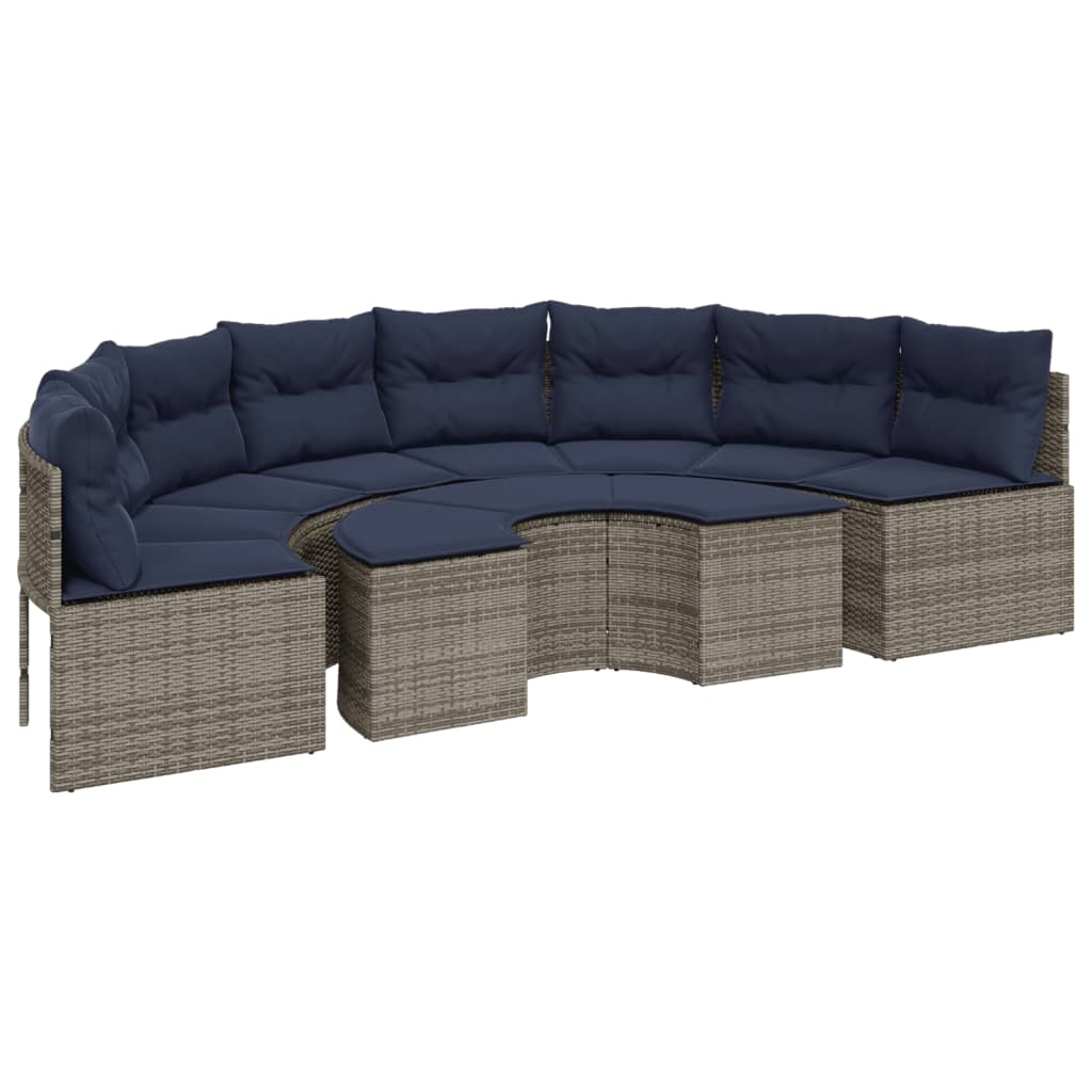 vidaXL 2 Piece Patio Sofa Set Half-Round Gray Poly Rattan-2