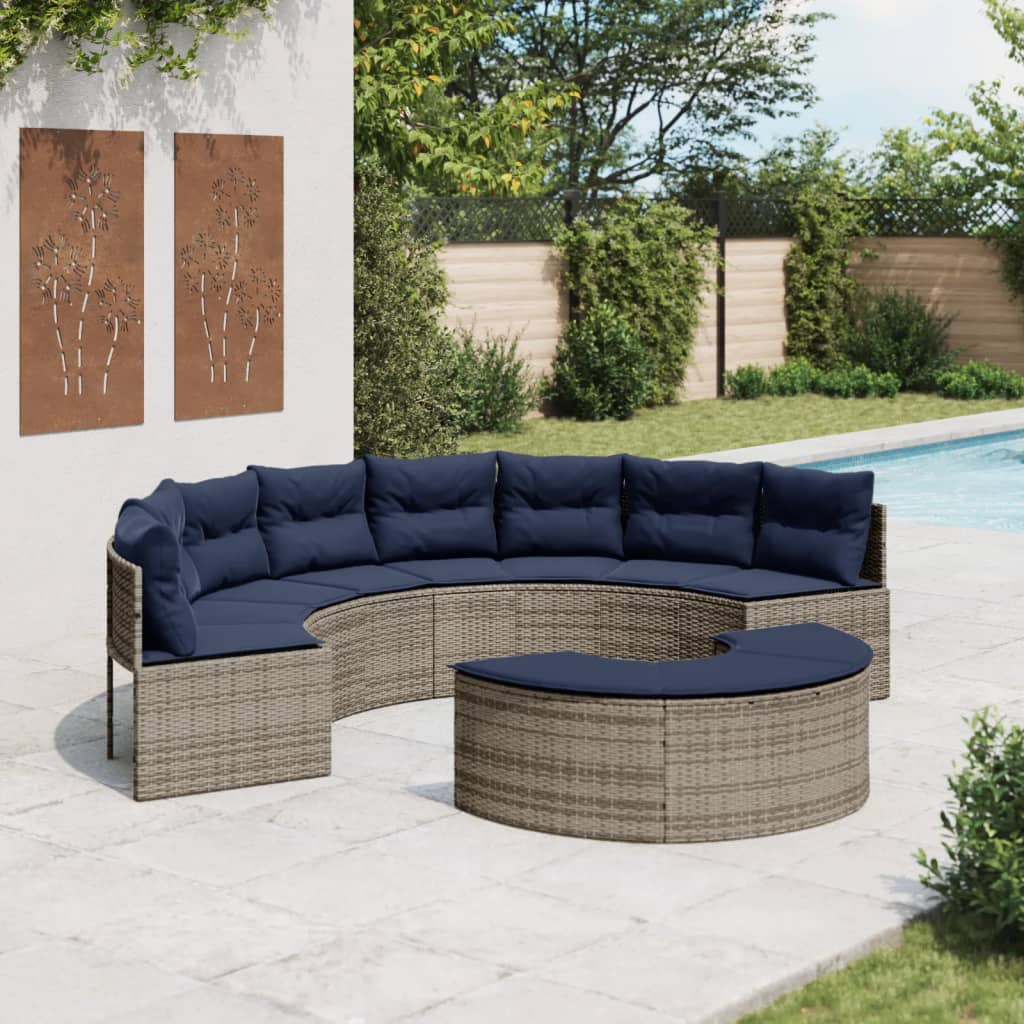 vidaXL 2 Piece Patio Sofa Set Half-Round Gray Poly Rattan-0