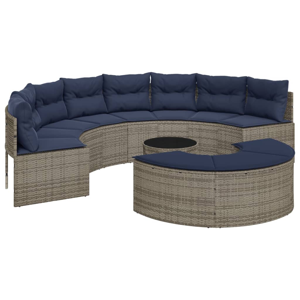 vidaXL 3 Piece Patio Sofa Set Half-Round Gray Poly Rattan-1