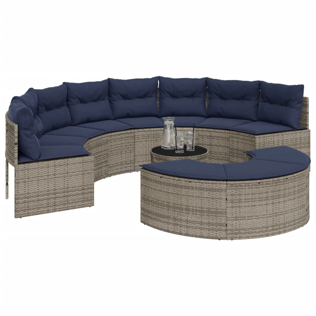 vidaXL 3 Piece Patio Sofa Set Half-Round Gray Poly Rattan-2