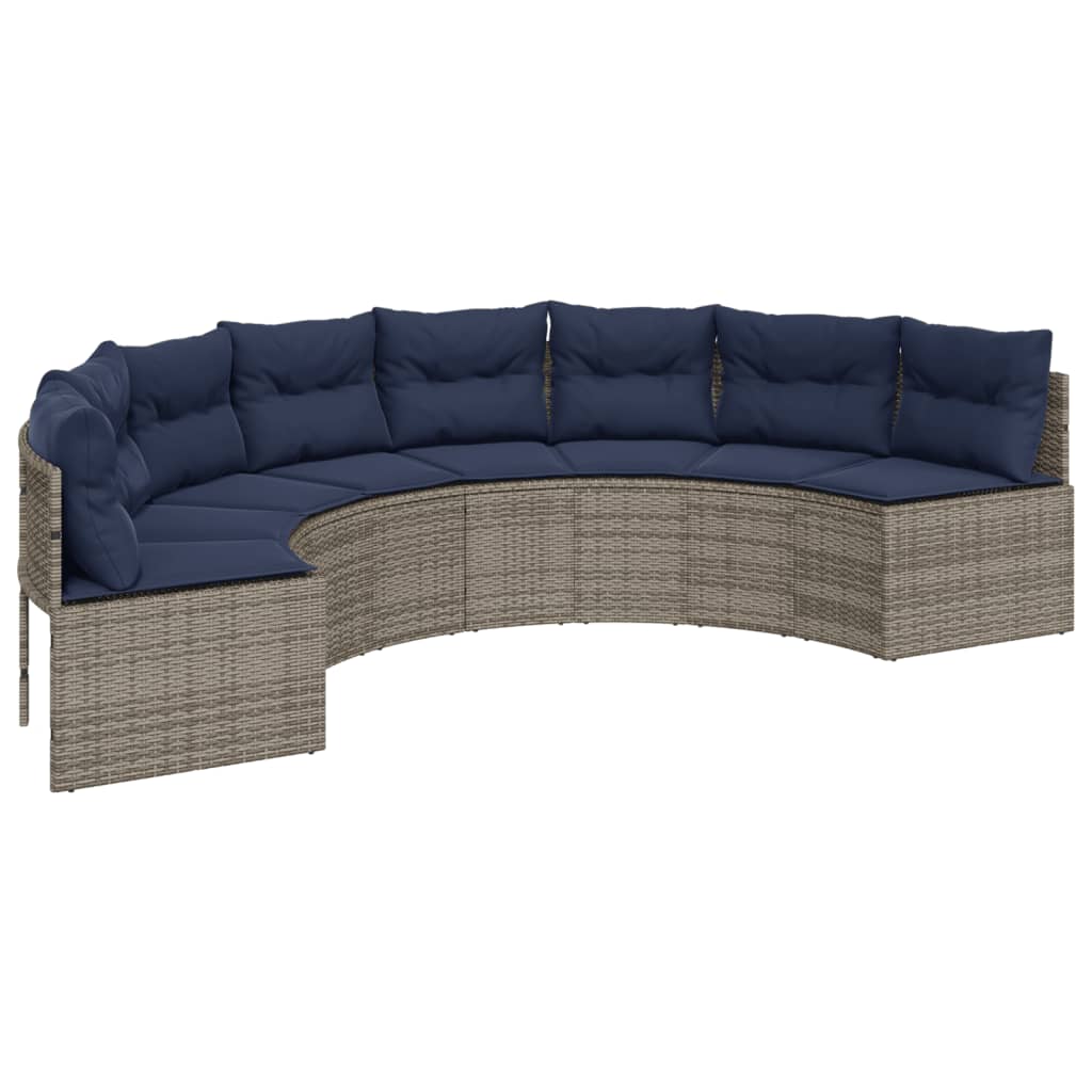 vidaXL 3 Piece Patio Sofa Set Half-Round Gray Poly Rattan-3