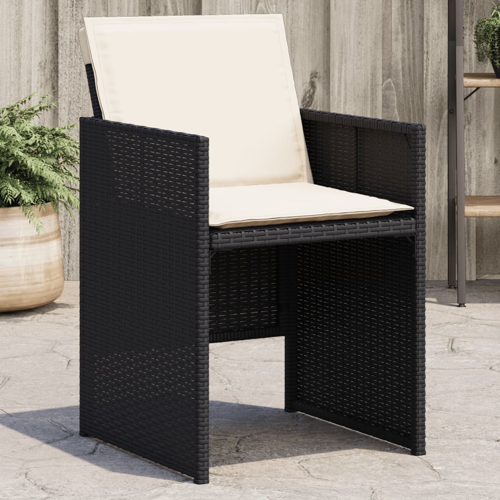 vidaXL Patio Chairs with Cushions 4 pcs Black Poly Rattan-0