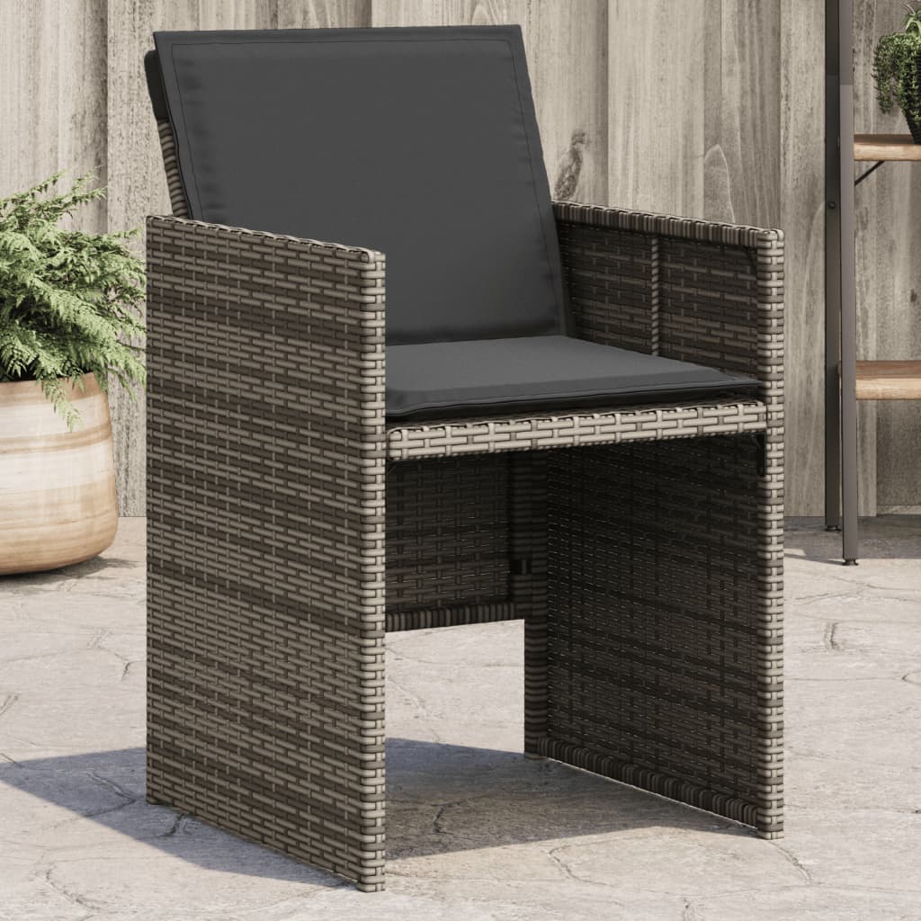 vidaXL Patio Chairs with Cushions 4 pcs Gray Poly Rattan-0