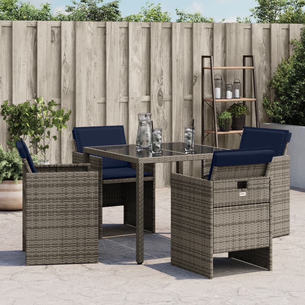 vidaXL Patio Chairs with Cushions 4 pcs Gray Poly Rattan-1