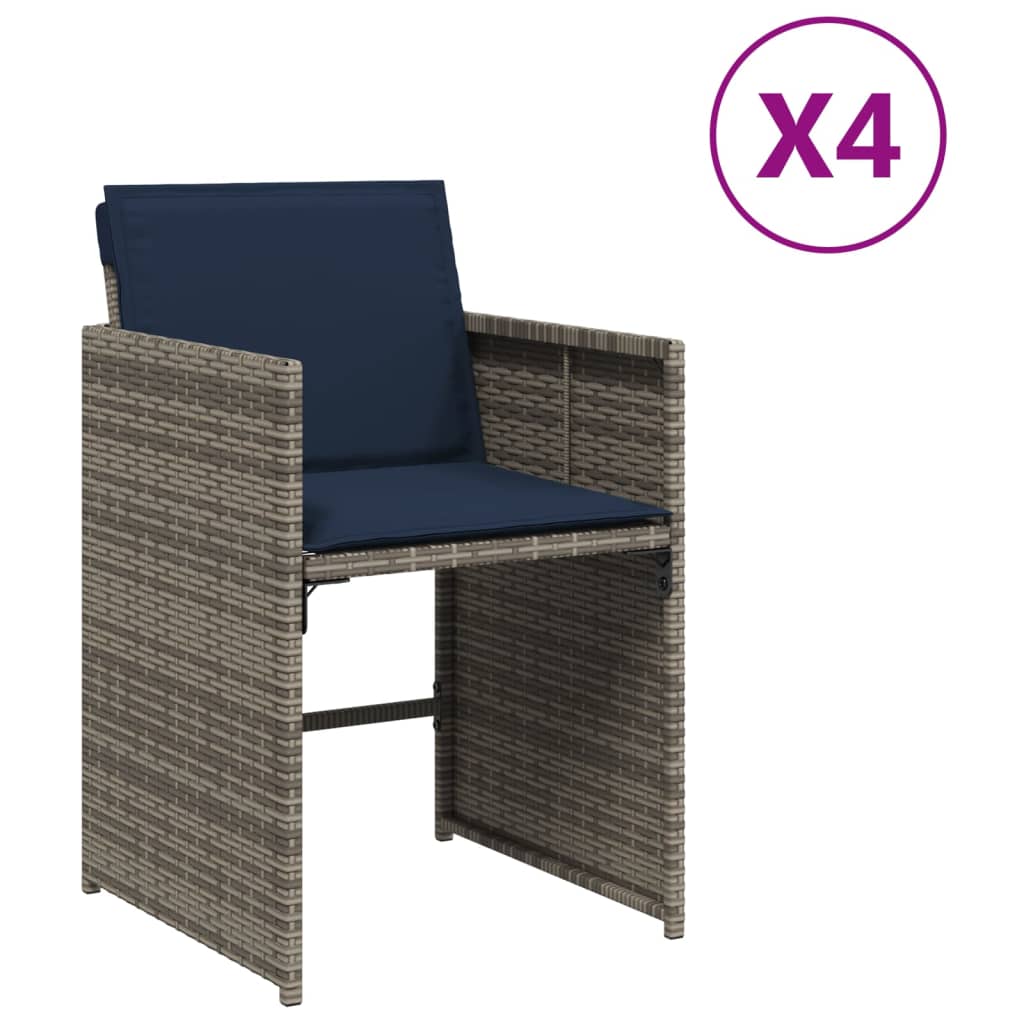 vidaXL Patio Chairs with Cushions 4 pcs Gray Poly Rattan-1