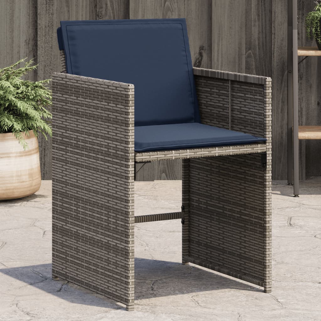 vidaXL Patio Chairs with Cushions 4 pcs Gray Poly Rattan-0