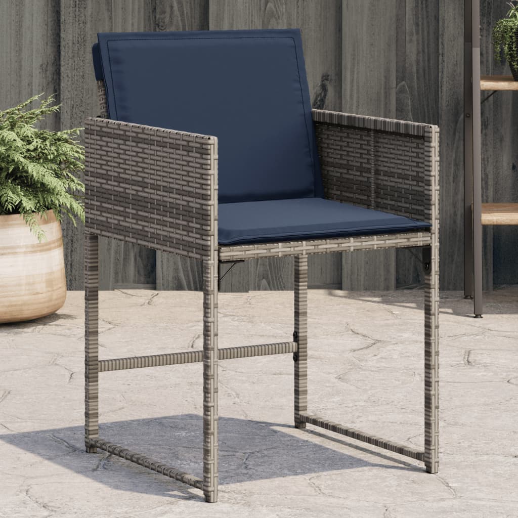 vidaXL Patio Chairs with Cushions 4 pcs Gray Poly Rattan-0