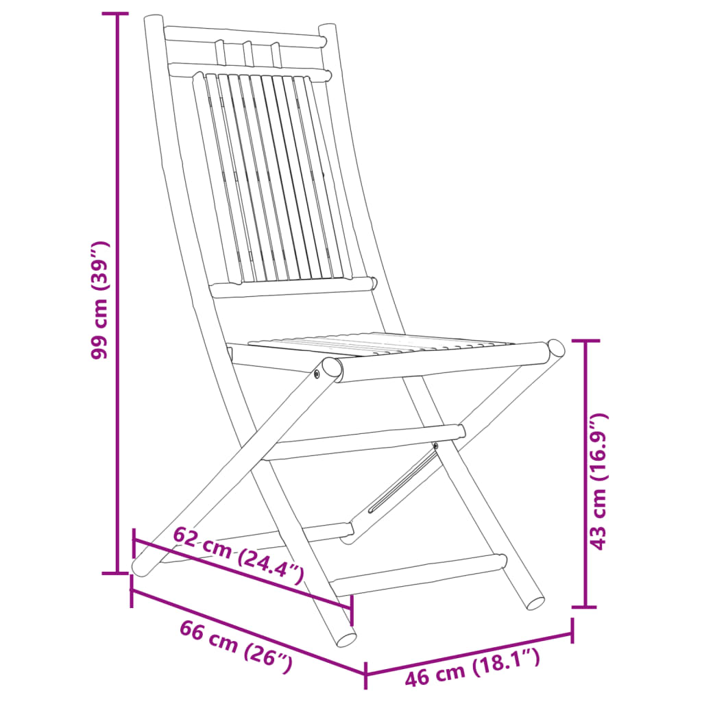 vidaXL Folding Patio Chairs 2 pcs 18.1"x26"x39" Bamboo-3