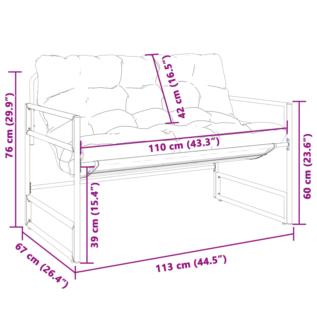 vidaXL Patio Bench with Cushion Seating Outdoor Backyard Garden Furniture Steel-2