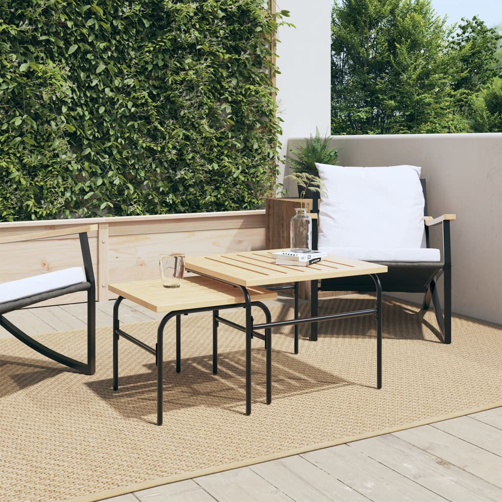 vidaXL Patio Nest of Coffee Tables 2 pcs Brown and Black Steel-2