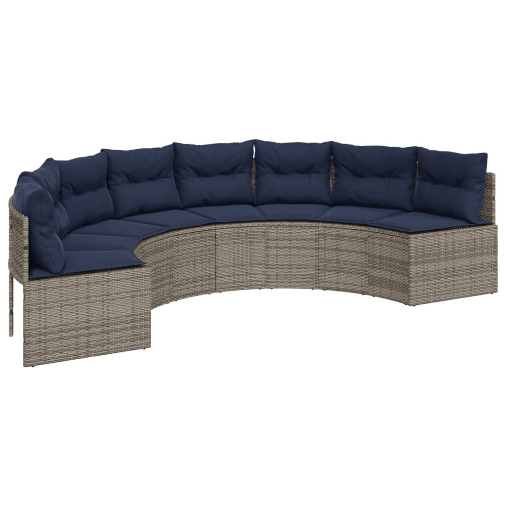 vidaXL Patio Sofa with Cushions Half-Round Gray Poly Rattan-1