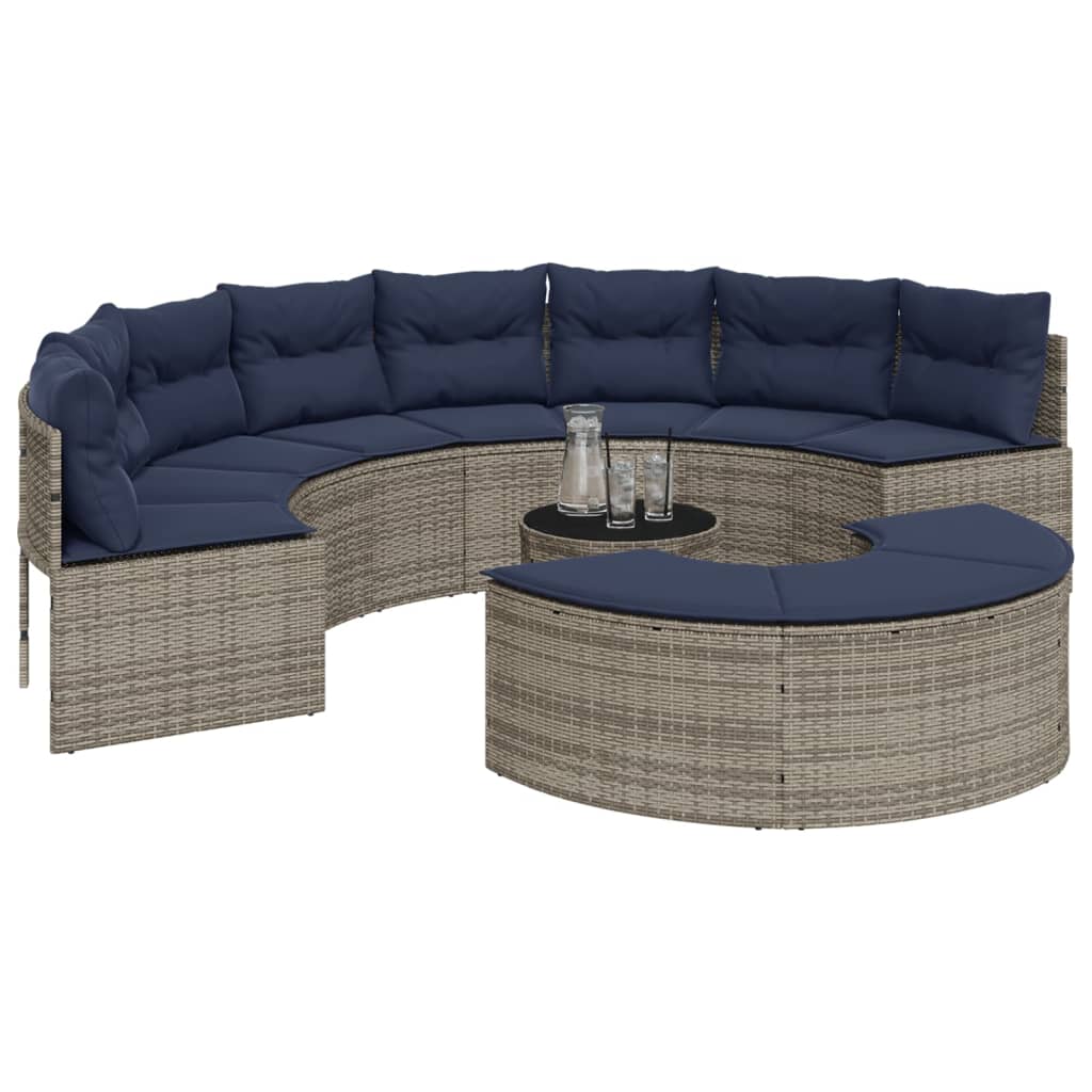 vidaXL Patio Sofa with Cushions Half-Round Gray Poly Rattan-2