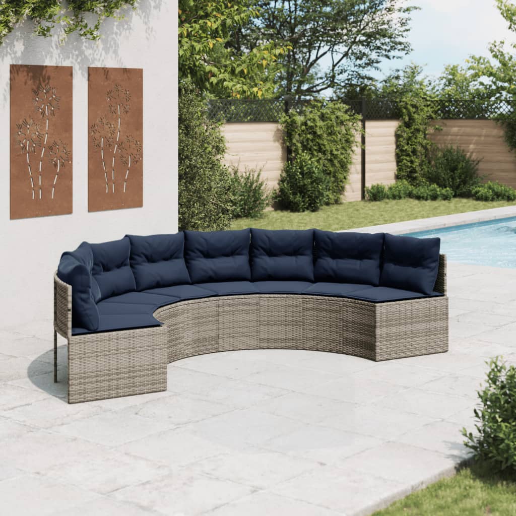 vidaXL Patio Sofa with Cushions Half-Round Gray Poly Rattan-0