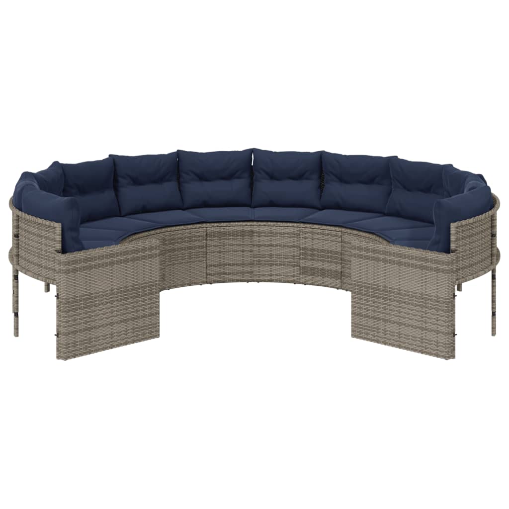 vidaXL Patio Sofa with Cushions Round Gray Poly Rattan-2