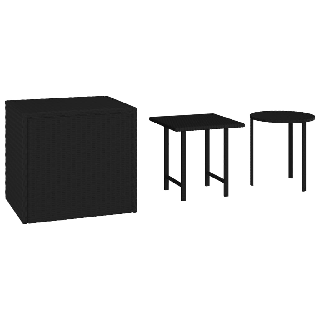 vidaXL Patio Side Tables 3 pcs Black Poly Rattan-1