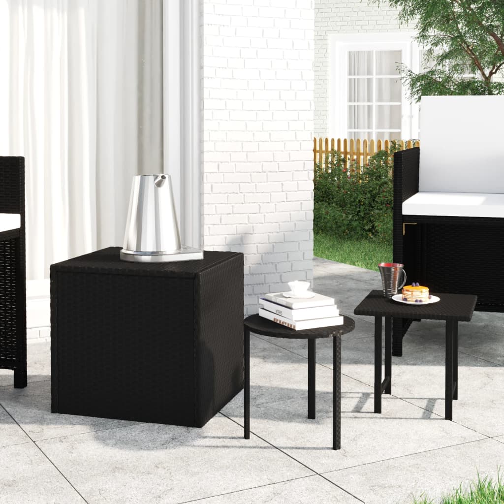 vidaXL Patio Side Tables 3 pcs Black Poly Rattan-0