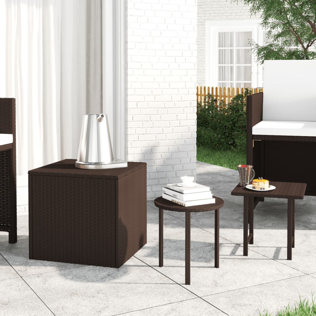 vidaXL Patio Side Tables 3 pcs Brown Poly Rattan-0