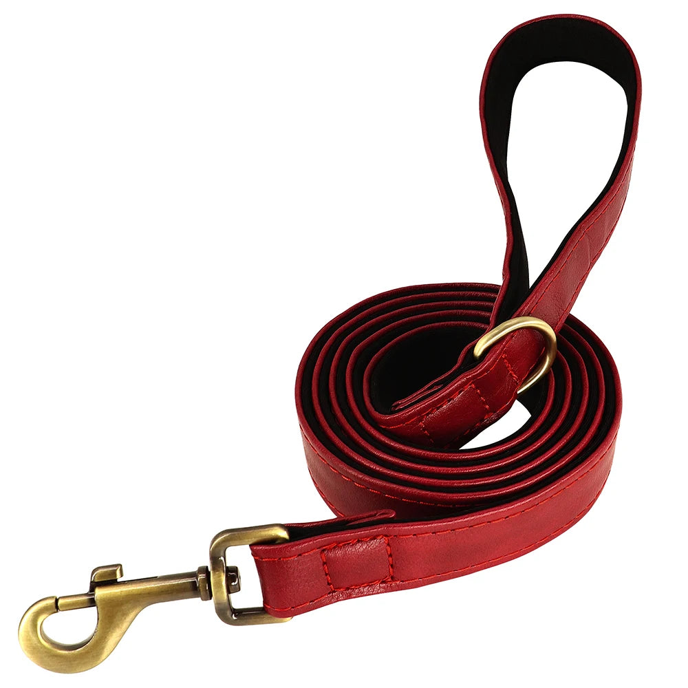 Leather Personalized Dog Collar Leash Custom Pet Name ID Collar Free Engraving