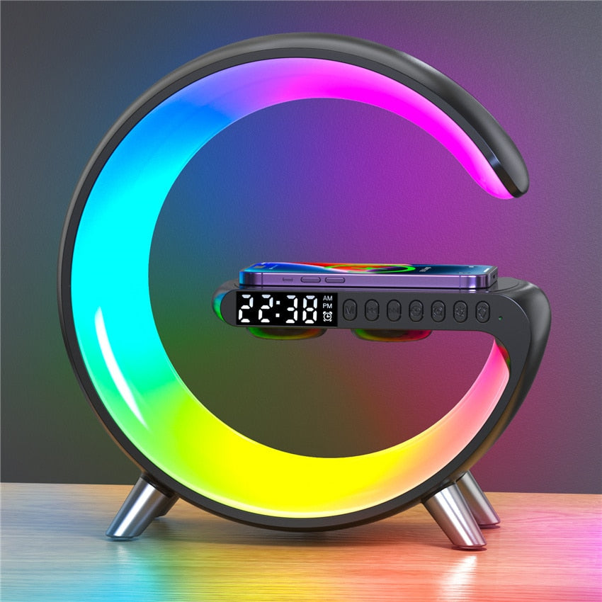 Smart Light Sound Machine Multifunctional Wireless Charger Alarm Clock Bluetooth Speaker APP Control RGB Charging Station