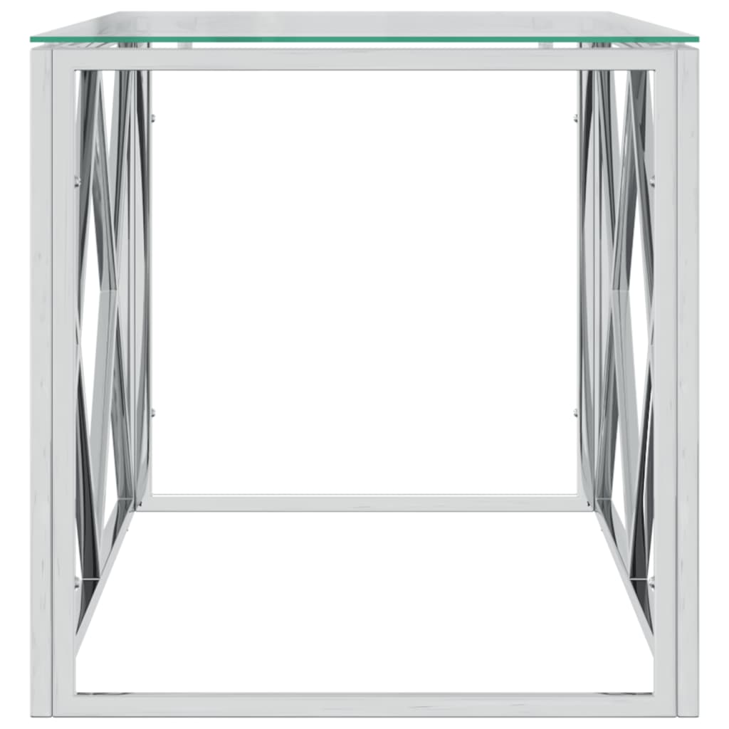 vidaXL Coffee Table 43.3"x17.7"x17.7" Stainless Steel and Glass-2
