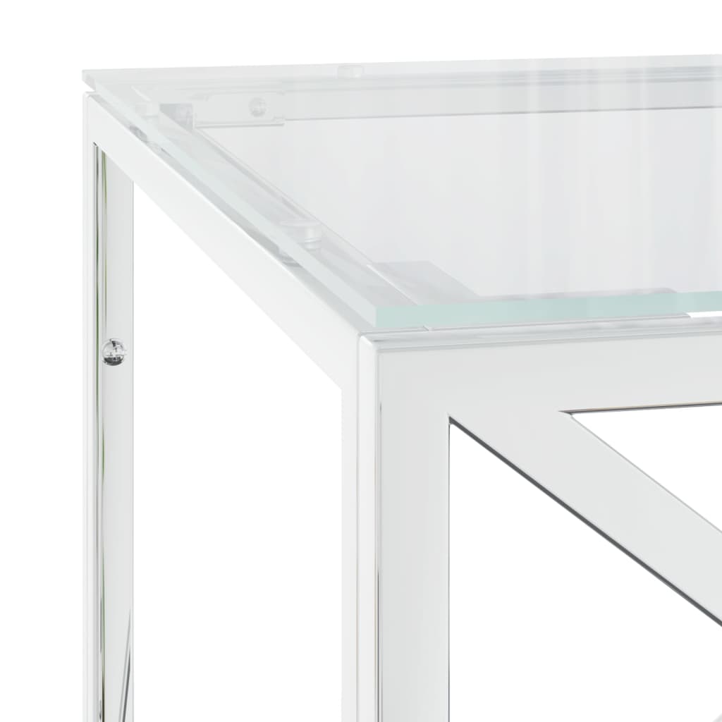 vidaXL Coffee Table 43.3"x17.7"x17.7" Stainless Steel and Glass-4
