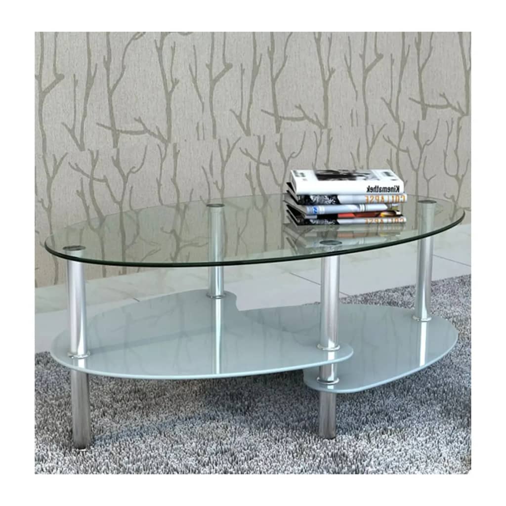 vidaXL Metal Frame Glass Tabletop Coffee Side Table Living Room White/Black-8