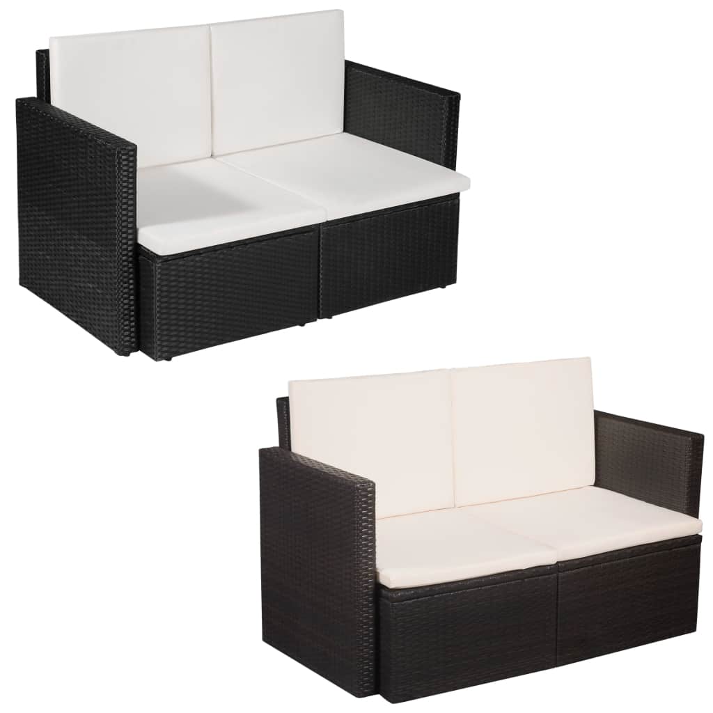 vidaXL 2 Seater Sofa Couch with Cushions Patio Wicker Love Seat PE Rattan-8