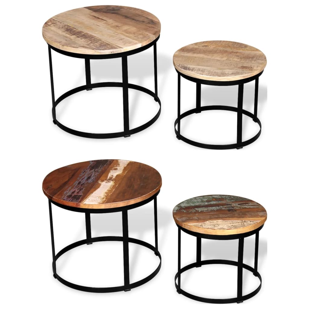 vidaXL Coffee Table Set 2 Piece Round End Table Side Table Solid Wood Mango-1