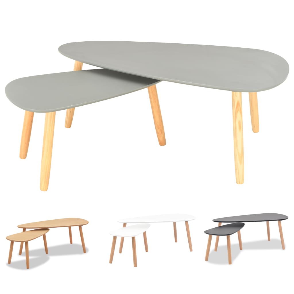 vidaXL Coffee Table Set 2 Piece End Table Side Sofa Table Solid Wood Pine-4