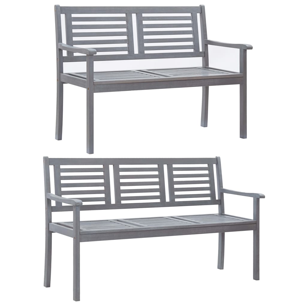 vidaXL Patio Furniture 3 Seater Outdoor Patio Bench Gray Solid Wood Eucalyptus-2